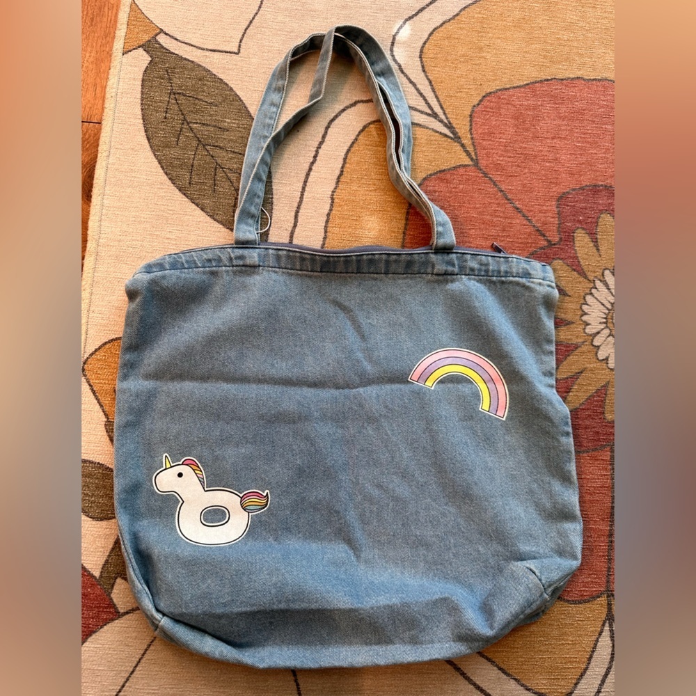 Summer fun-ice cream truck, unicorn float, and rainbow jean zippered tote bag. - Picture 5 of 6